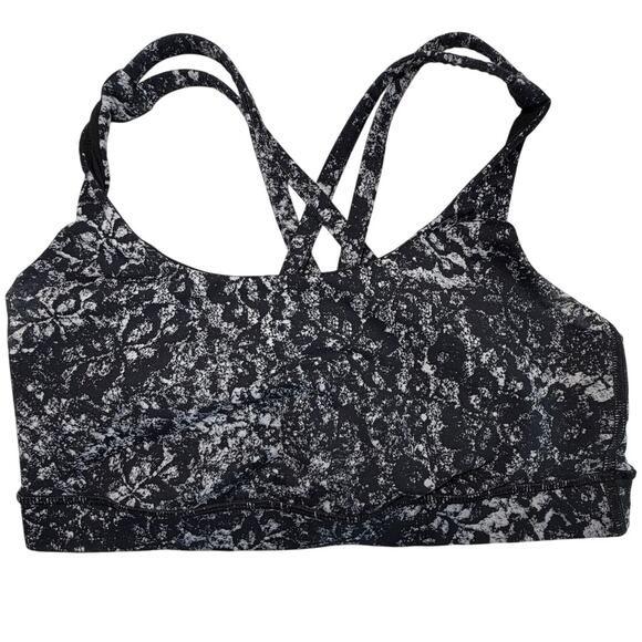 Lululemon Energy Bra Size 6 Medium Support Black White Print Sports Bra - Picture 3 of 9